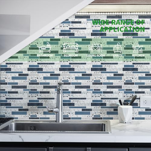 LONGKING Peel and Stick Backsplash Tile for Kitchen, Stick on Tile on Wall, Bathroom - color: Blue Stone