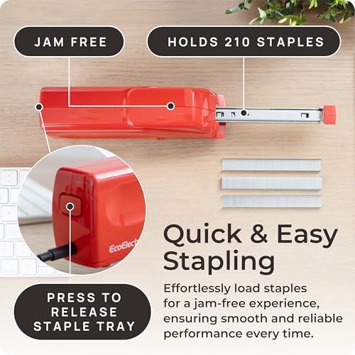 Red Electric Stapler Pro - Automatic Stapler for Desk or Office Use - color: Red