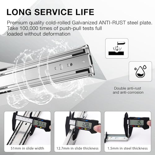 Heavy Duty Drawer Slides Full Extension Runners 143 lbs 12 14 16 18 20 22 24 26 28 30 32 34 36 38 40 Inch Side Mount Rails for Drawer Capacity 143 lb 1 Pair - size: 20 Inch, style: Without lock