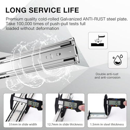 Heavy Duty Drawer Slides Full Extension Runners 143 lbs 12 14 16 18 20 22 24 26 28 30 32 34 36 38 40 Inch Side Mount Rails for Drawer Capacity 143 lb 1 Pair - size: 20 Inch, style: Without lock
