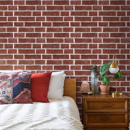 Commomy Faux Brick Panels Peel and Stick Wall Stickers 10 Pcs 11.8" x 11.8" - color: Brick-WR