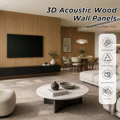 SMARTSTANDARD Wood Fluted Acoustic Wall Panels, 94x5.9in, 6Pcs, Classic Oak - color: Classic Oak