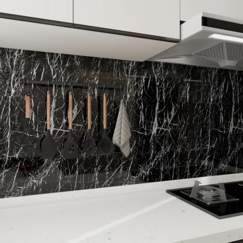 Black Glossy Marble Contact Paper 15.7"X472.4" Peel and Stick Wallpaper - color: Black, size: 15.7" x 236"