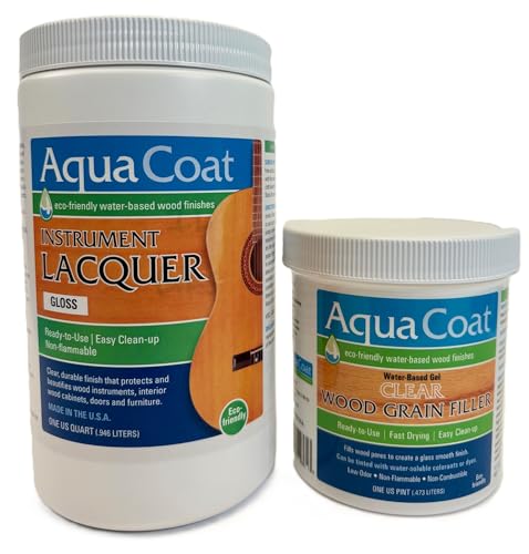 Aqua Coat Water Based Wood Finishing Bundle - Clear Wood Grain Filler Gel, Clear Instrument Lacquer Gloss Topcoat, DIY, Low Odor, Fast Drying, Extreme Clarity, Water Cleanup