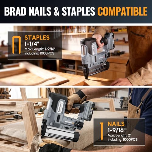 WORKPROX 20V Cordless Brad Nailer Kit, 18 Gauge 2-in-1 Nail & Staple Gun