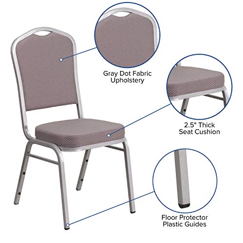 EMMA + OLIVER Gray Patterned Fabric Crown Back Stacking Banquet Chair - color: Gray Dot Fabric/Silver Frame