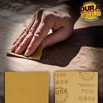 Dura-Gold Premium 1/4 Sheet Gold Sandpaper Sheets, 240 Grit (Box of 400) - size: 240-Grit