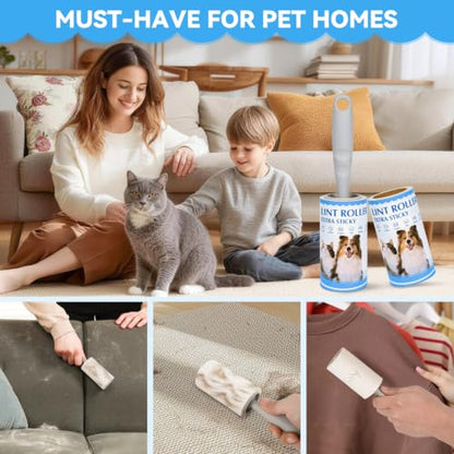 Extra Sticky Lint Rollers for Pet Hair, 1200 Sheets, 4 Handles