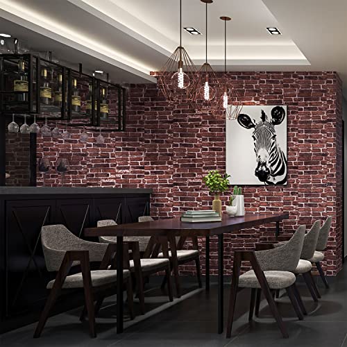20PCS 3D Wall Panels Peel and Stick 3D Brick Wallpaper Peel and Stick Faux Stone Wall Panel Foam Brick Self-Adhesive Wallpaper (Red,20pcs) - color: Red, size: 20PCS