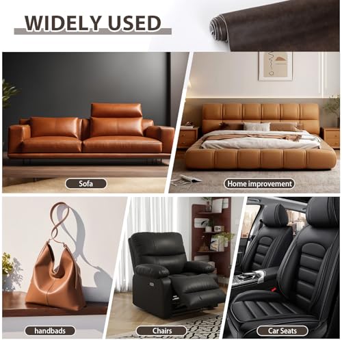 Faux Leather 1.3mm Upholstery Fabric by the Yard 55x36 Inch Yellow Coffee - color: Yellow Coffee, size: Pre Cut 1 Yard