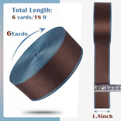 Webbing 1.5 Inch- 6 Yards Polyester 1.5 Webbing Strap Dark Brown Blue for Bags-Cotton Webbing 1.5 Inch for Purse Straps Ribbon 1 1/2 inch (Dark Brown Blue) - color: Dark Brown-Blue Edge-6 Yards