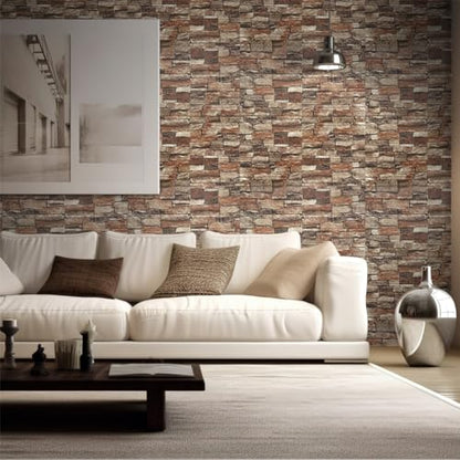 Yutianli 10PSC 3D Wall Panels Peel and Stick Faux Brick Wall Panels Self-Adhesive 3D Brick Wallpaper Foam Stone Wall Panel - color: Light Red, size: 10PCS