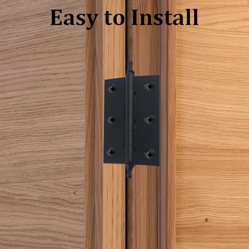 3 Inch Antique Style Solid Brass Butt Hinges with Ball Finials, Black Plated Butt Hinges with for Furniture Cabinet Drawer Door, 2PCS - size: 3 Inch