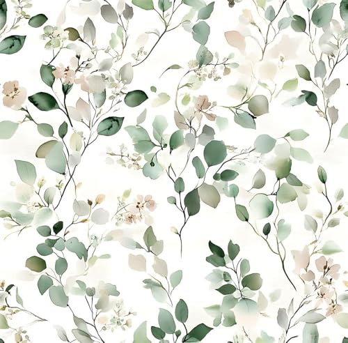 Simple Green Leaf Floral Wallpaper 17.71 "x 236.2" Peel and Stick Watercolor Contact Paper Vinyl Removable Self Adhesive Wall Paper for Bathroom Cabinet Makeup Table Girl's Bedroom - color: flower-08, size: 17.71"x236.2"