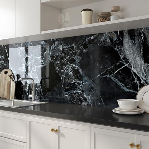 ICOOP Black Marble Contact Paper Glossy Counter Top Peel and Stick Waterproof 15.8"×276" Black Peel and Stick Wallpaper for Kitchen Luxury Waterproof Contact Paper for Bathroom Marble Vinyl Wrap - size: 15.8" x 276"