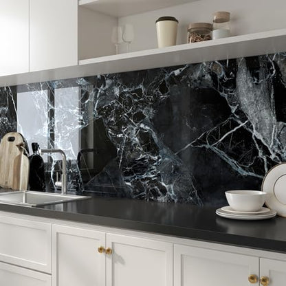 ICOOP Black Marble Contact Paper Glossy Counter Top Peel and Stick Waterproof 15.8"×276" Black Peel and Stick Wallpaper for Kitchen Luxury Waterproof Contact Paper for Bathroom Marble Vinyl Wrap - size: 15.8" x 276"