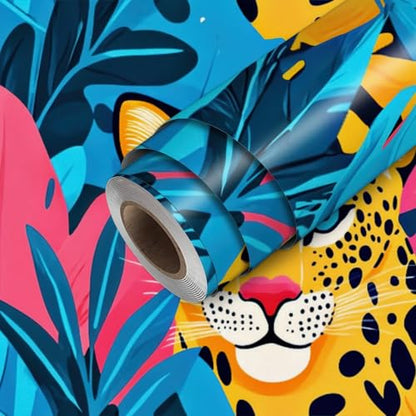 HOMETITUTE Tropical Leopard Peel and Stick Wallpaper 118.1 x 17.7 Inch - color: Tropical Leopard Face