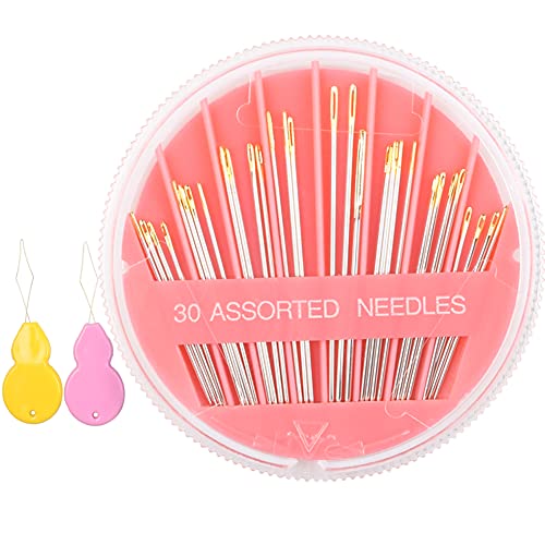 Hekisn 60pcs Premium Hand Sewing Needles, 2Pack 6 Sizes 30-Count Assorted Sewing Needles, Stitching Needles for Hand Sewing Repair，Sewing Sharp Needles Sewing Repair Embroidery Needles - style: Pink