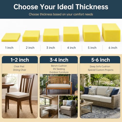 Custom Cut Foam High Density Upholstery Foam Replacement Cushion Pad