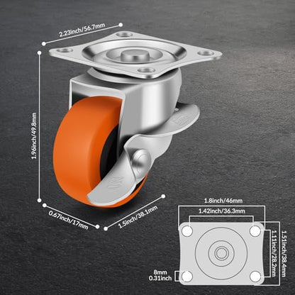 Caster Wheels, 1.5 Inch Casters Set of 8, Heavy Duty Caster with Brake - style: Orange-1.5"8pack