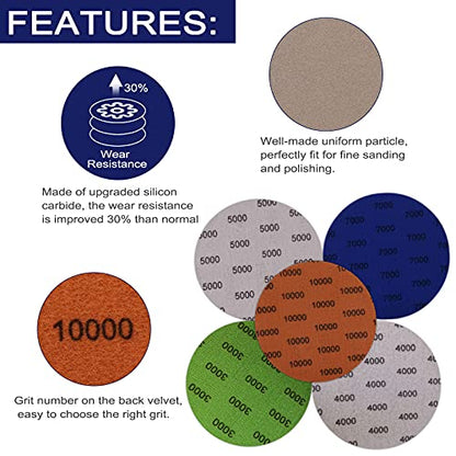 5Inch 20Pcs Wet Dry Sanding Disc Sandpaper Hook and Loop with Backing Pad