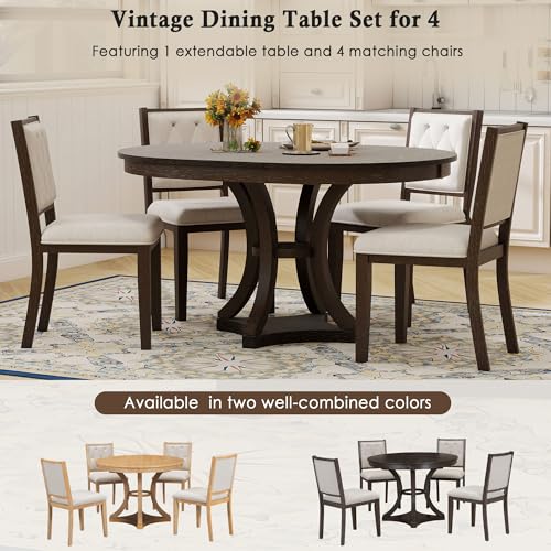 Dining Chair and Extendable Table Set, 5-Piece, Espresso Wood - color: Espresso