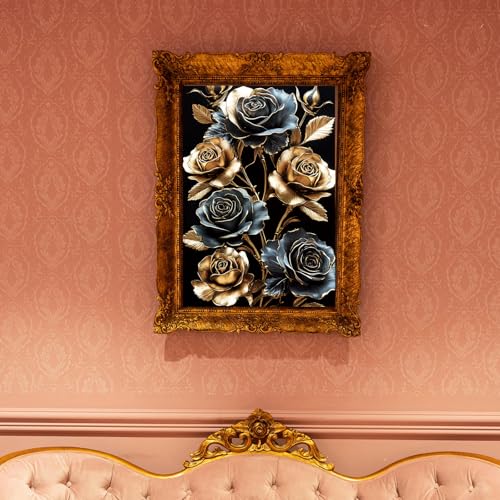 Peacoblue Black and Gold Rose Rub On Transfers for Furniture Craft 6"x12" - style: Black and Gold Rose