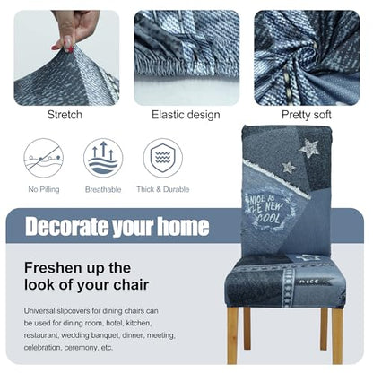 Dining Chair Covers, Stretch Seat Covers, Washable Furniture Protector - color: Denim, size: ‌Milk Silk