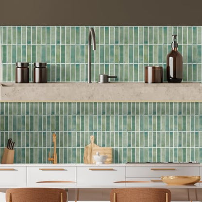 Peel and Stick Backsplash 3D Wall Tiles,Self-Adhesive,Oil Proof,Waterproof, Removable Wall Panels for Kitchen & Bathroom,Modern Design, Easy Install (10.7ft，12x9 inch,14 Pack) (Mint Green) - color: Mint Green