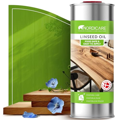 Nordicare Linseed Oil for Wood - 100% Pure & Natural Linseed Oil for Entire Indoor Area - Food-Safe Raw - Furniture - Underlines the Original Wood Structure - Made in Denmark (34oz) - size: 1 l