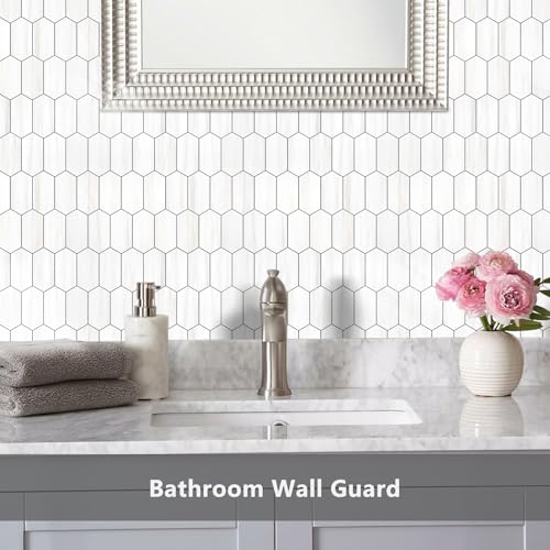 Vamos Tile Long Hexagon Peel and Stick Backsplash Tile - 10 Sheets Stick on Backsplash for Kitchen and Bathroom 12.4 x 12 Inch Dolomite Marble Look PVC Self Adhesive Mosaic Wall Tiles - color: Dolomite Marble Look
