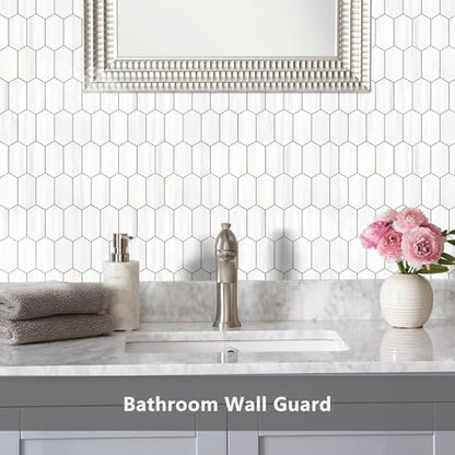 Vamos Tile Long Hexagon Peel and Stick Backsplash Tile - 10 Sheets Stick on Backsplash for Kitchen and Bathroom 12.4 x 12 Inch Dolomite Marble Look PVC Self Adhesive Mosaic Wall Tiles - color: Dolomite Marble Look