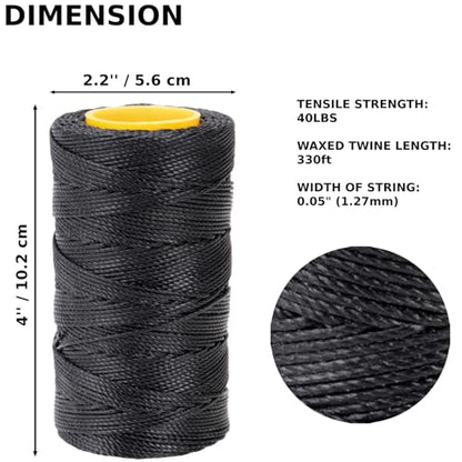 Sail Repair Kit with Sail Needle, Thick Waxed String Whipping Twine Black - color: Black