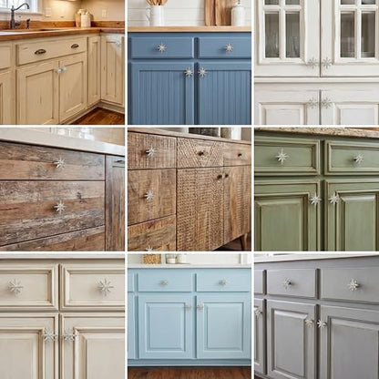 6 Set Unique Antique White Cast Iron Drawer Pulls & Cabinet Knobs - color: Antique White, size: 8-pointed Star