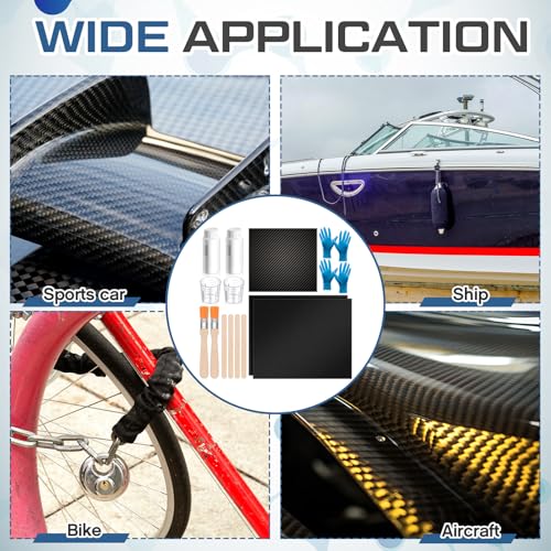 Teenyyou 15 Pcs Carbon Fiber Repair Kit 9.5 x 8 3K Twill Weave Carbon Fiber Fabric, 3.5 oz Epoxy Resin 1.8 oz Hardener and Tools for DIY Repairs on Car Bumper, Furniture, Bikes, Boats, Wall - style: Twill Weave