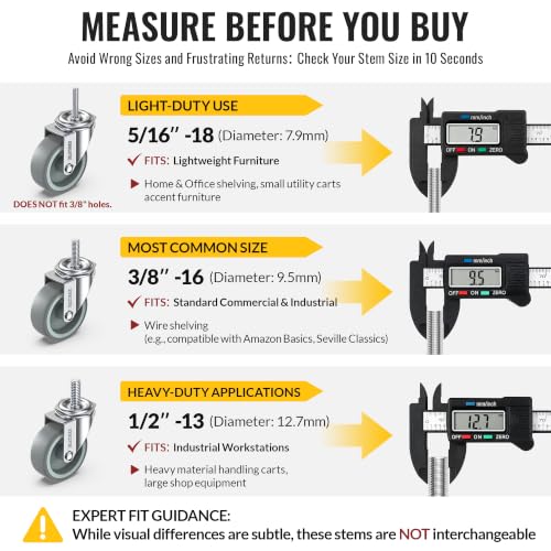 HOLKIE Caster Wheels 3 inch with No Brake Stem Casters, 3/8" -16 x 1-1/4" (Stem Diameter 3/8", Stem Length 1-1/4") Threaded Swivel Casters Set of 12 Heavy Duty Castors Grey - color: Grey-12Pack, size: 3/8" -16 x 1-1/4"