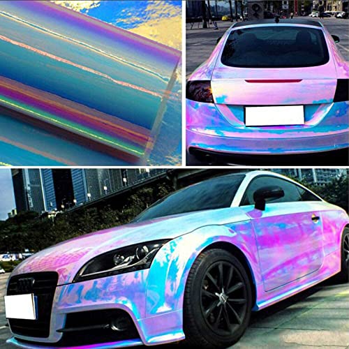 Holographic Rainbow Chrome Car Adhesive Vinyl Wrap Gloss Decal Sticker Film Sheet Air Bubble Free DIY Vinyl (White, 2ft x 4.5ft) - color: White, size: 2ft x 4.5ft
