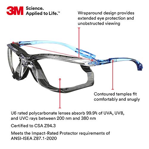 3M Safety Glasses, Virtua CCS, Anti-Fog Clear Lens, Blue Frame, ANSI Z87 - color: Clear Lens, Blue Frame With Foam Gasket, size: 1 Count (Pack of 1)