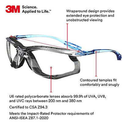3M Safety Glasses, Virtua CCS, Anti-Fog Clear Lens, Blue Frame, ANSI Z87 - color: Clear Lens, Blue Frame With Foam Gasket, size: 1 Count (Pack of 1)