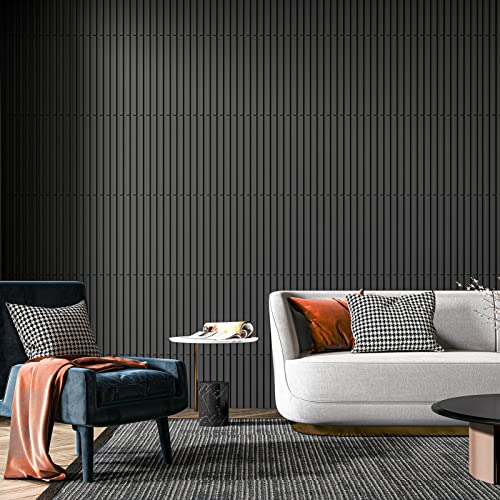Art3d 3D Fluted Textured Slat Wall Panels, 19.7 x 19.7 in, 12-Pack, Black - color: Square - Black, size: 19.7 x 19.7in.