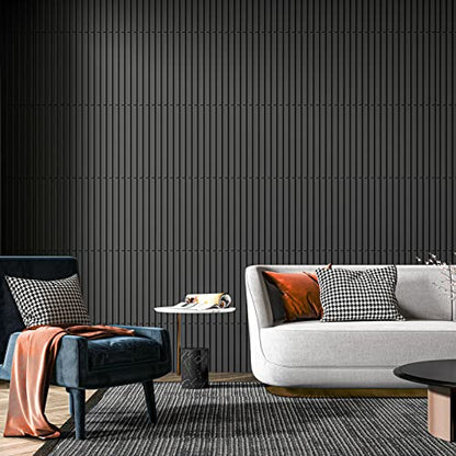 Art3d 3D Fluted Textured Slat Wall Panels, 19.7 x 19.7 in, 12-Pack, Black - color: Square - Black, size: 19.7 x 19.7in.