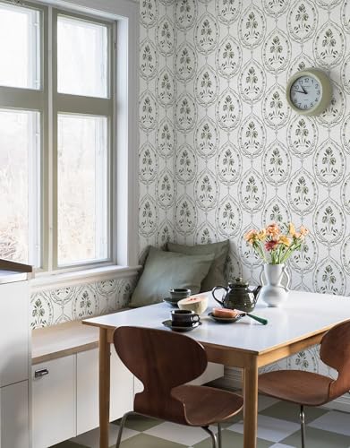 Boho Floral Peel and Stick Wallpaper Green Self Adhesive Wallpaper - color: Green