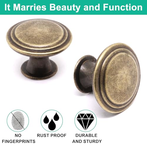 Cabinet Knobs Antique Brass 25 Pack, 1.2 inch Round Cabinets Knobs Kitchen Cabinet Door Knob Cupboard Knob for Dresser Drawers Cabinets - color: Antique Brass