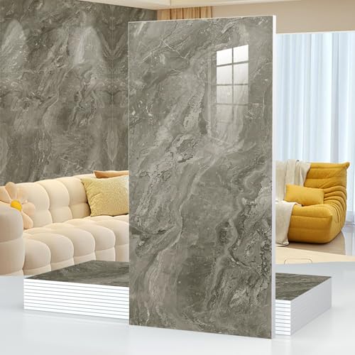 10pcs Marble Peel and Stick Waterproof Wall Panels,Heat-Resistant Backsplash Tile, 23.6"x11.8" PVC Foam Wall Sticker for Kitchen,Living Rooms, Bedrooms TV Walls,Grey (Not Real Tile 19.4Sq. Ft.) - color: Gray Marble Tiles, size: 23.6" x 11.8" x 2.5MM x 10P
