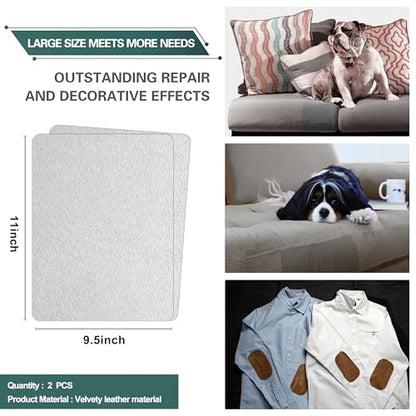 Azobur Couch Patch Repair Fabric,Microfiber Fabric, Self-Adhesive, for Sofa Repair and Upholstery, 2 Pieces, 9.5 x 11 inches (Light Gray) - color: Light Gray, size: 9.5" x 11"-2 PCS