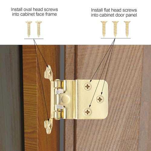 Gold Cabinet Hinges, 3/8” Inset, 4 Pack - color: Gold, size: 3/8 Inch Inset