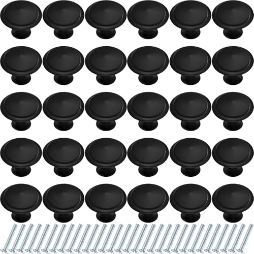 30 Pcs Matte Black Cabinet Knobs Kitchen Knobs 1-1/4" Dresser Drawer Pulls - size: 1.2 Inch
