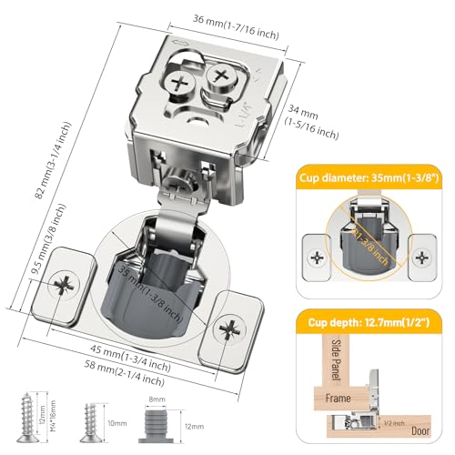 Furniware 60 Pack 30 Pairs 1-1/4 inch Overlay Soft Close Hinges - size: 1-1/4 inch Overlay