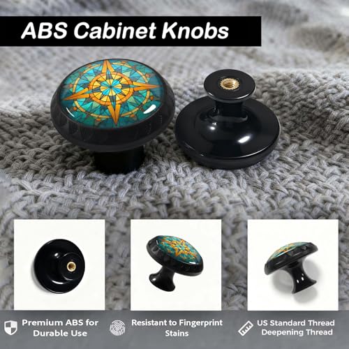 4 Pack Stained Glass Nautical Compass Cabinet Knobs for Kitchen - size: 4PCS - 1.37"L x 1.1"W