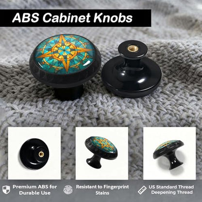 4 Pack Stained Glass Nautical Compass Cabinet Knobs for Kitchen - size: 4PCS - 1.37"L x 1.1"W
